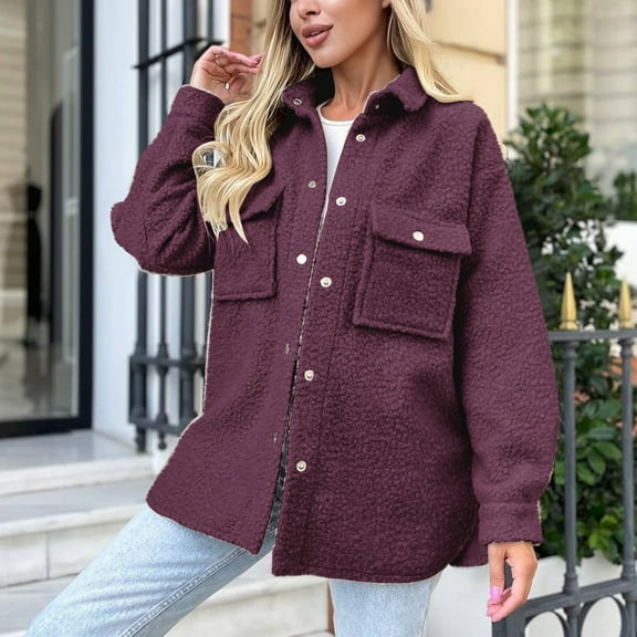 Sakmal Barn Jackets for Women Fleece Red Jacket Streetwear Women Fall Clothes M