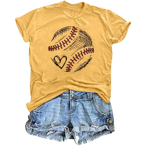 Sakmal Baseball Mom T Shirts Short Sleeve Crew Neck Baseball Baseball Heart Graphic Shirts T-Shirts Spring Tops for Women 2025