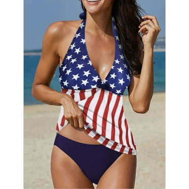 Sakmal Beach Bathing Suits for Women Tankinis 4Th of July Blue Two Piece Sets Swimwear Full Coverage Swimsuit Sets