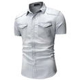 thumbnail image 1 of Sakmal Beach Vacation Button Down Shirts for Men Vintage Short Sleeve Denim Tshirts Blue Solid Shirts for Men L, 1 of 5