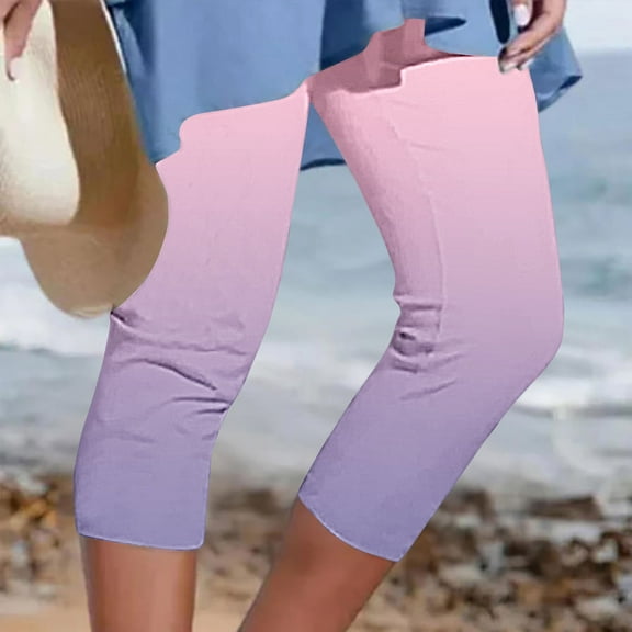 Sakmal Beach Womens Leggings Pink High Waisted Plus Size Soft Yoga Pants Gradient Swim 7/8th Leggings