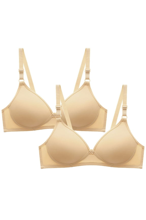 Beige Bras for Older Women Bralette Comfortable Balconette Soft Cup T-Shirt Bras for Women L,2-Pack
