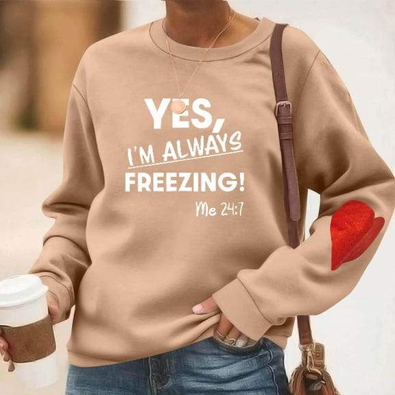 Sakmal Beige No Hoodie Womens Sweatshirts Cute Sweatshirts Letter Print Casual Fall Fashion Tops