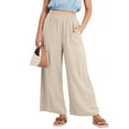 thumbnail image 1 of Sakmal Beige Spring Pants for Women 2024 Full Wide Leg Pants Solid Linen Pants Girls Pants, 1 of 9