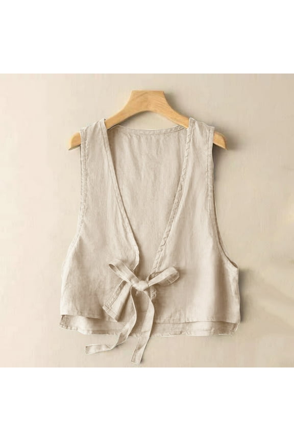 Beige Womens Coats Outerwear Winter Sleeveless Casual Solid Vintage Cotton and Line Tank Tops Cardigan Ladies Winter Coat