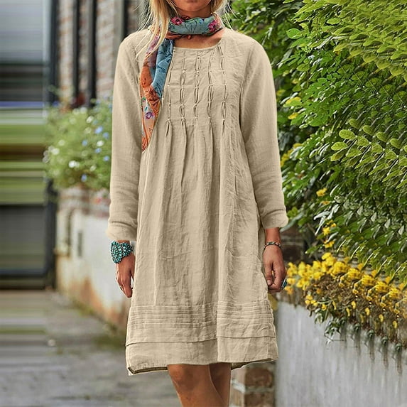 Sakmal Beige Womens Dresses Spring T Shirt Vacation Midi Plus Size Dress Cap Short Sleeve Shift Dresses