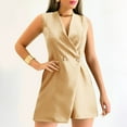 thumbnail image 1 of Sakmal Beige Womens Shorts Officewear V Neck Sleeveless Jumpsuit 7" High Waisted Shorts for Women, 1 of 7