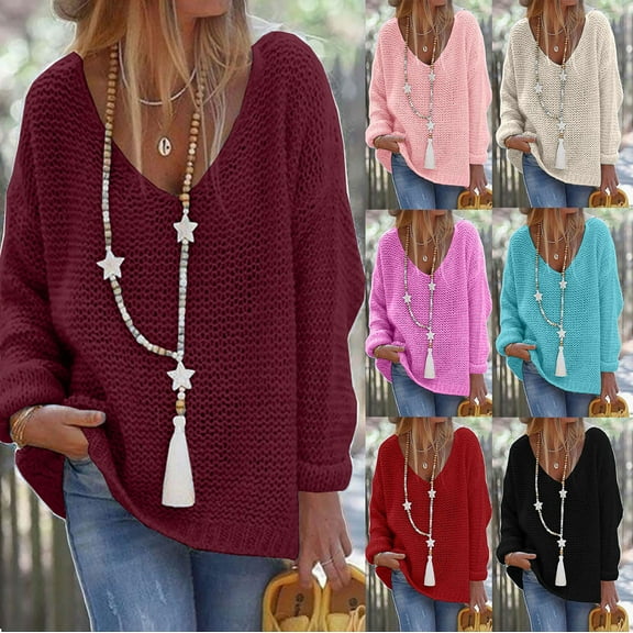 Sakmal Beige Womens Winter Sweaters V Neck Cozy Plain Streetwear Sweaters for Women L