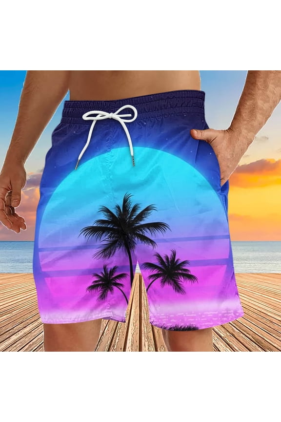 Bermuda Mens Shorts Big and Tall Board Knee Length Casual Hawaiian 9 Inch Vacation Blue Mens Shorts L