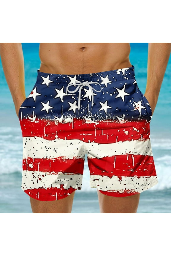 Bermuda Shorts Men Big and Tall Board Tropical Casual Beach American Flag 7 Inch Mens Shorts L