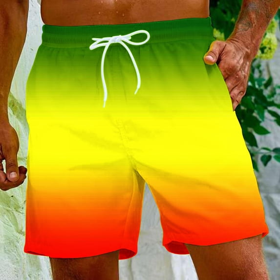 Sakmal Bermuda Shorts Men Board Elastic Waist Yellow Gradient 7 Inch Lightweight Shorts for Men L