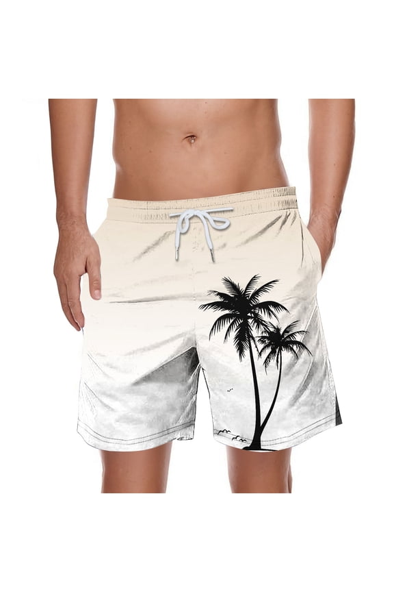 Bermuda Shorts Men Board Knee Length Stretch 9 Inch Beige Lightweight Hawaiian Mens Shorts 3XL