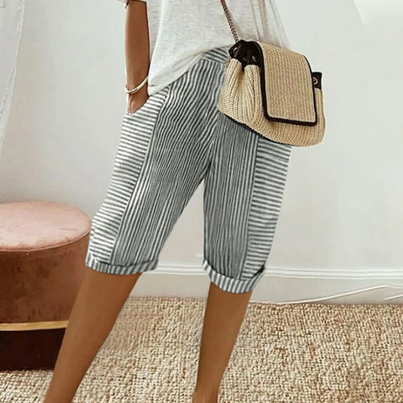 Sakmal Bermuda Shorts Women Striped Knee Length Patchwork Black Shorts with Pockets