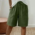 thumbnail image 1 of Sakmal Bermuda Shorts for Women Green Home Cotton Linen 9" Mid Rise Solid Shorts with Pockets, 1 of 9