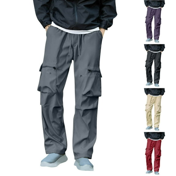 Sakmal Big and Tall Cargo Pants for Men Straight Leg Drawstring Elastic Waist Lightweight Black Mens Pants L