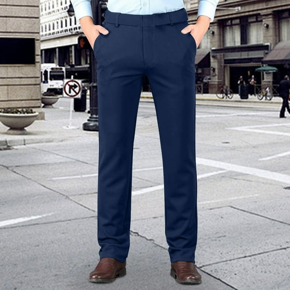 Sakmal Big and Tall Mens Khaki Pants Straight Leg Trousers Slacks Blue Chino Pants for Men