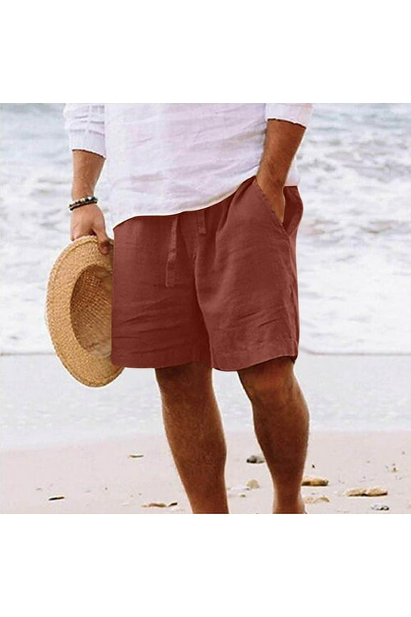Big and Tall Mens Shorts Knee Length Cotton Linen Bermuda with Pockets 9 Inch Red Vacation Solid Shorts for Men 2XL