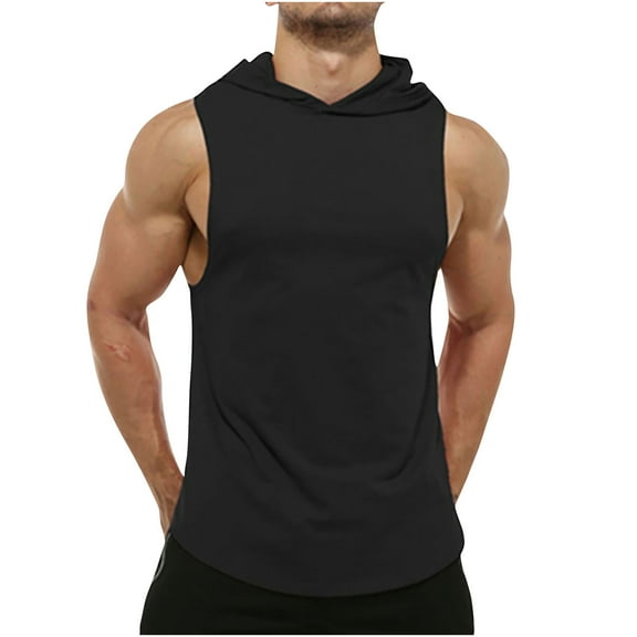 Sakmal Big and Tall Tank Tops for Men Black Black Hooded Breathable Workout Camisole Solid Gym Mens Sleeveless T Shirts