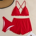 thumbnail image 1 of Sakmal Bikini Btahing Suits Women 3 Piece Tummy Control Back Smoothing Swimwear Solid Red Vacation Swimsuits for Women XL, 1 of 8