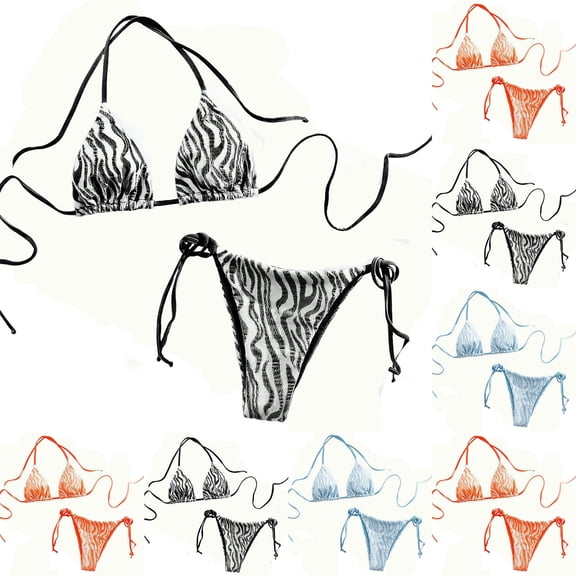 Sakmal Bikini Sets Women Tummy Control Halter Extra Lift Swimwear Black Striped Summer Swimsuits for Women L