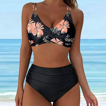 Sakmal Bikini Sets Womens Swimsuits Black Push Up Two Piece High Waisted Swimwear Floral Padded Swimsuit Sets