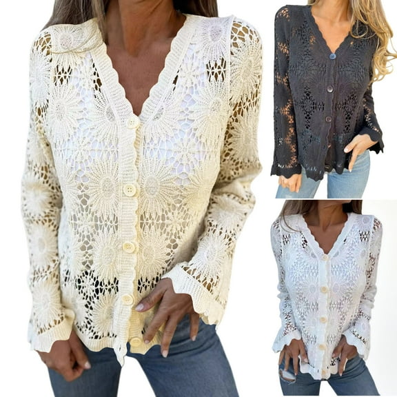 Sakmal Black Cardigan Sweaters Women Plus Size V Neck Cardigan Knit Outerwear Coat for Women L