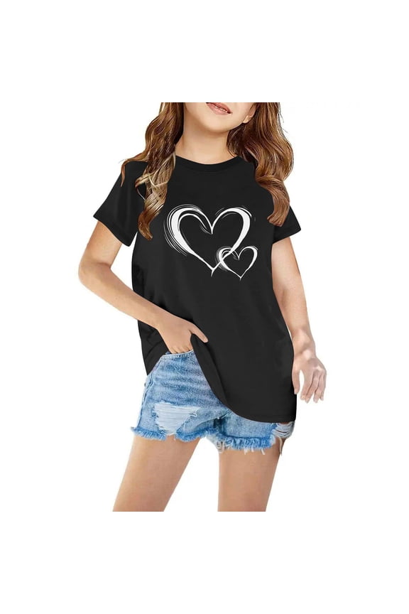 Black Kids Clothes Cotton Short Sleeve 3-7y Floral Crew Neck Daily Life Tops For Kids Boys And Girls 3-8