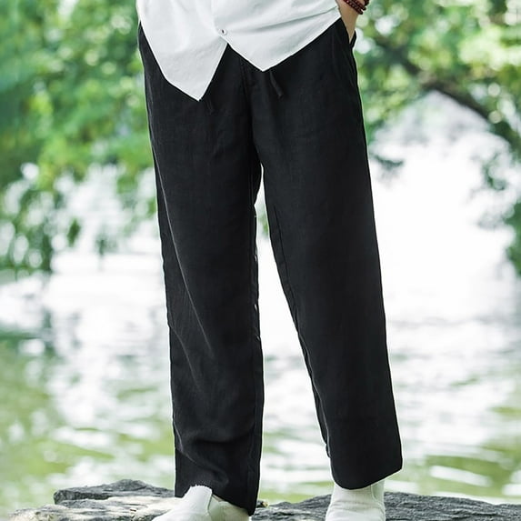 Sakmal Black Pants for Men Full Sweatpants Quick Drying Flat-Front Solid Hybrid Chino Drawstring Pockets Trendy Trouser for Men