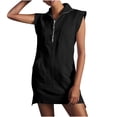 thumbnail image 1 of Sakmal Black Summer Dresses for Women 2024 Mid-Length Hooded with Pocket Zip Solid Sleeveless Patchwork Shift Dress, 1 of 8