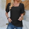 thumbnail image 1 of Sakmal Black Summer Tops for Women Short Sleeve Solid Puff Sleeves Scoop Neck T-Shirts T Shirts for Women, 1 of 3