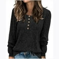 thumbnail image 1 of Sakmal Black Sweaters Women Pullover Button Down Cute Oversized Tops Crew Neck Fashion Ribbed Solid Sweaters for Women, 1 of 7