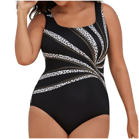 Sakmal Black Swimsuits One Piece Plus Size Tummy Control Bathing Suits Graphic Padded Swimsuits