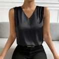 thumbnail image 1 of Sakmal Black Tank Tops for Women Cute Satin V Neck Shirts Solid Spring Womens Tank Tops 2XL, 1 of 9