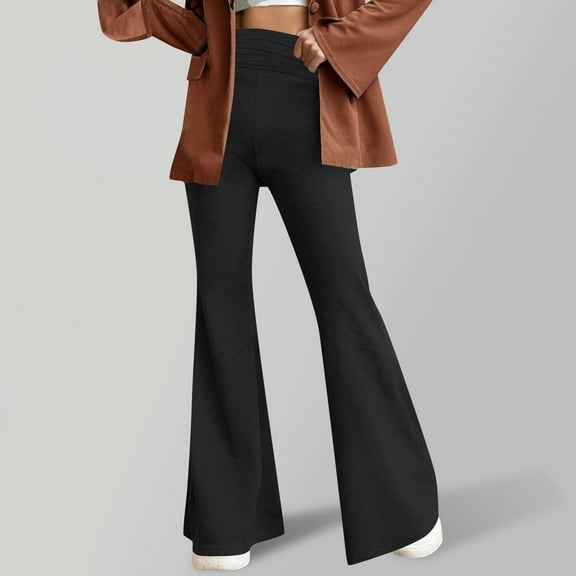 Sakmal Black Women Leggings Soft High Waisted Lightweight Trendy Yoga Pants Flare Leg Full Solid Workout Leggings