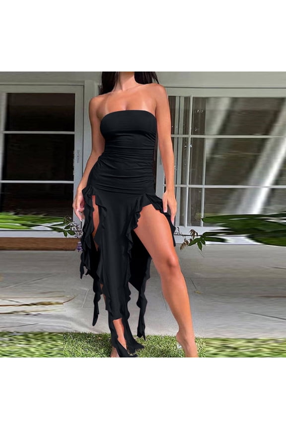 Black Womens Dresses Bodycon Sexy Mini Sheath Dress Sleeveless High Slit Dresses for Women