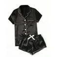 thumbnail image 1 of Sakmal Black Womens Pajama Sets Button Down Shorts and Shirt Satin Short Sleeve Sleepwear Collared Wide Leg Solid Pajamas, 1 of 5