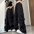 thumbnail image 1 of Sakmal Black Womens Pants Clearance Full Denim Cargo Solid High Waisted Ladies Trousers, 1 of 4