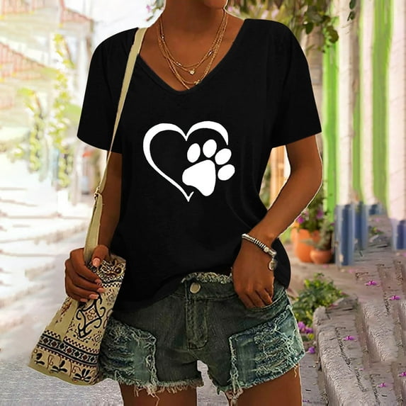Sakmal Black Womens Tops Plus Size Short Sleeve Graphic V-Neck T-Shirts Ladies Shirts and Tops