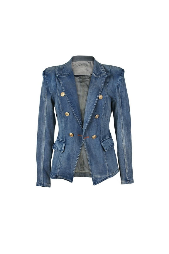 Blazer Jean Jackets Women Blue Denim Fall Coats Long Sleeve Trendy Cropped Jacket for Women