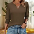 thumbnail image 1 of Sakmal Blouse Tops for Women Cute Brown Shirts Plain 3/4 Sleeve V Neck Tops for Women, 1 of 7