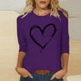 thumbnail image 1 of Sakmal Blouses for Women Crew Neck Heart 3/4 Sleeve Shirts Purple Blouses Women's Tops, 1 of 5