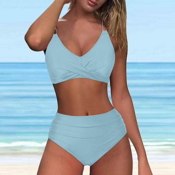 Sakmal Blue Bathing Suit High Waisted Bikinis Two Piece Sets Bathing Suits Padded Push Up Swimsuit Sets