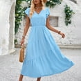 thumbnail image 1 of Sakmal Blue Dresses for Women Clearance Elegant Long V-Neck Solid Sleeveless Ruffle Pleated Flowy A-Line Dress, 1 of 7