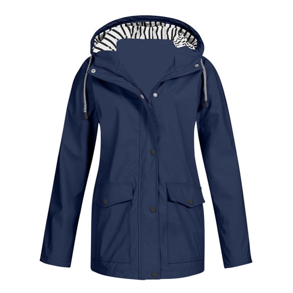 Sakmal Blue Jackets Women Anorak Raincoat Oversized Long Jacket Solid with Pockets Coats for Women