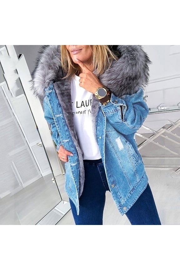 Blue Jackets Women Jean Denim Plus Size Jacket Cropped Lightweight Solid Coats for Women
