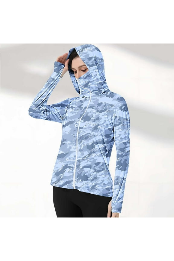 Blue Jackets Women Track Zip Up Sun Protection Jacket Cropped Camo Lightweight Coats for Women