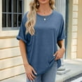 thumbnail image 1 of Sakmal Blue Ladies Tops Plus Size Short Sleeve Crew Neck Solid Tunic Womens Shirts Under $5, 1 of 7
