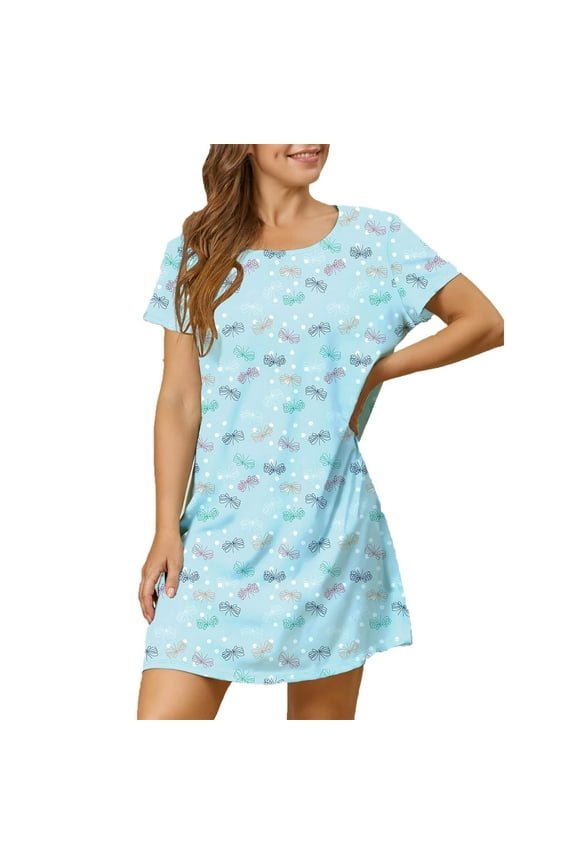 Blue Moomoo Dresses for Women Short Cute Sleepwear Short Sleeve Print Nightgowns for Women