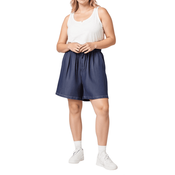 Sakmal Blue Shorts Women Knee Length Bermuda Jeans High Waisted 10" Plus Size Shorts with Pockets