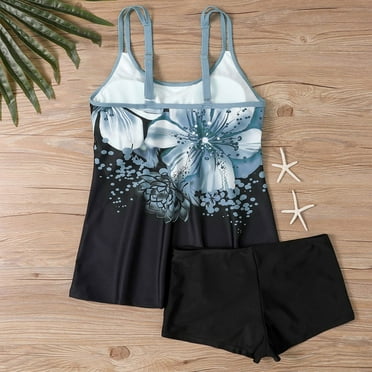 Sakmal Blue Swimsuits for Women Two Piece Sets Spaghetti Straps Tankinis Swimwear Padded Full Coverage Swimsuit Sets